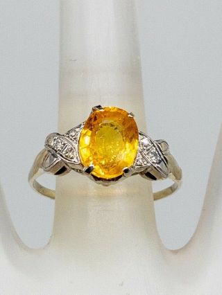 Antique 1960s $6000 3.  63ct Natural Yellow Sapphire Diamond 14k White Gold Ring