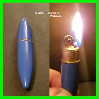Vintage Blue Lipstick Torpedo Bullet Trench Lighter Art Deco Lighter
