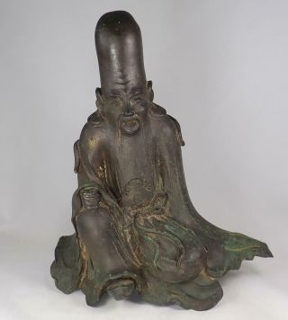 Big Antique Chinese Bronze Immortal Shoulao Statue Figurine Qing Dynasty