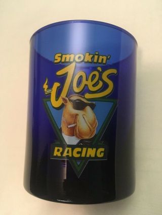 Vintage Smokin’ Joe’s Racing Blue Cobalt Glass Tumbler Cup Cigarettes Nascar