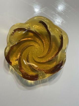 Vintage Fenton Mid Century Heavy Amber Glass 5 " Ashtray Dish Swirl Bottom
