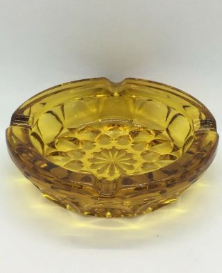 Vintage Heavy Round Amber Glass Ashtray Cigar Cigarette 6 - 1/8” In Diameter