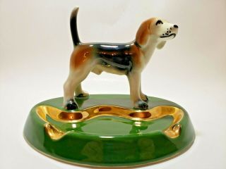 Vintage 3d Ceramic Beagle Dog Figurine Ashtray Mid Century Kitsch