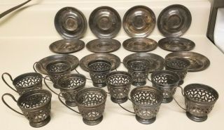 12 Gorham Sterling Silver Demitasse Cup Holders And Saucers,  20.  5 Troy Oz Scrap