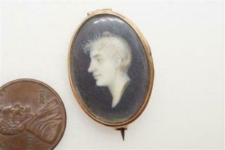 Antique Georgian Gold Sepia Portrait Miniature & Pansy Hair Work Locket Brooch