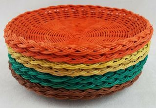 8 Vintage Wicker Rattan Paper Plate Holders 8.  75 " Picnic Bbq Camping Fall Colors