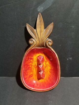 Treasure Craft Hawaii 1963 34 Red Orange Lava Glaze Pineapple Ashtray Tiki Bar