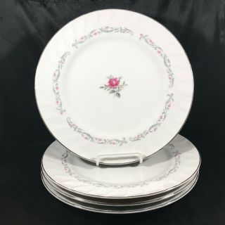 Set Of 4 Vintage Royal Swirl Of Japan Rose Dinner Plates