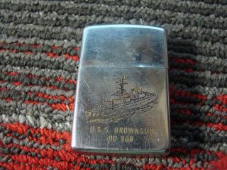 Rare Old Zippo Lighter U.  S.  S.  Brownson Destroyer Dd Golden Shellback 9 May 1975