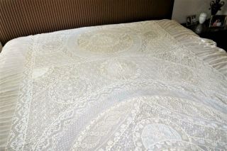 Antique French Normandy Mixed Lace Coverlet Bedspread