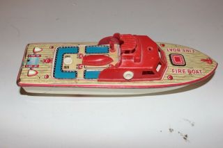 Vintage Tin Litho Fire Boat Made In Japan Et Diecast Boat Speedboat Emergency S3