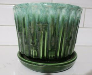 Vintage Mccoy Pottery Bamboo Glossy Green Flowerpot Planter 0373 5 "