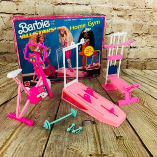 Vtg Barbie And The All Stars Home Gym Playset W Ski Track,  Cycle & More 1990