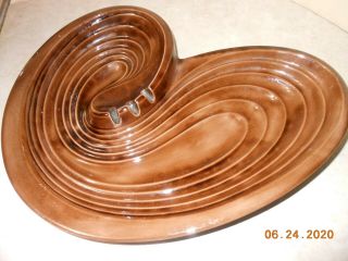 Vintage Ceramic Ashtray - Candy Dish Brown Swirl Drip Glaze Retro 13 " Long L@@k