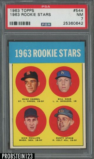 1963 Topps 544 Rookie Stars W/ Rusty Staub Rc Psa 7 Nm