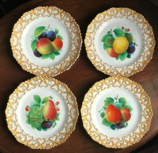 Meissen Germany Lovely Set Of 4 Antique Meissen Gilded Plates Marks/numbers Exc