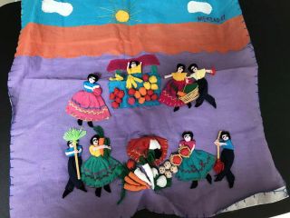 Vintage Handmade Mexico Traditionl Textile Art Mercado Market 3d Quilt Folk Art