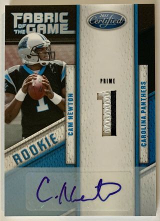 Cam Newton 2011 Panini Certified Fabric Of The Game Auto 12/15 Sp Rc Panthers
