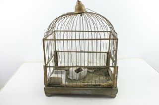 Antique Brass Hanging Bird Cage With Ceramic Feeders Home Decor Vintage