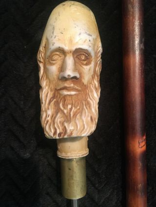 Antique Walking Stick Cane W / Concealed Sword & Carved " Man Head " Pommel