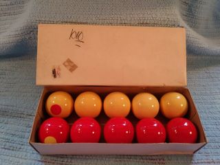 Vintage Box Of 10 Snooker Aramith Pool Tournament Balls White And Red Dot - 2 1/8 "