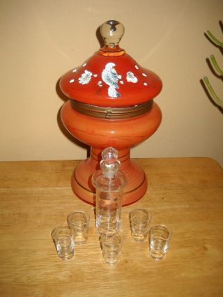 Vintage Cocktail Liquor Bar Decanter Dispenser W/shot Glasses Czechoslovakia