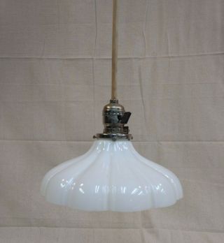 Pair Translucent White Antique Milk Glass Shade Pendant Lights By Rejuvenation