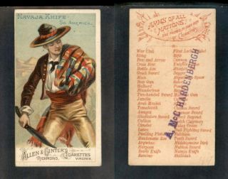 1887 N3 Allen & Ginter Arms Of All Nation " Navaja Knife " - 2562