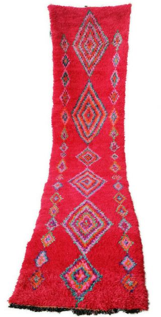 Vintage Runner Rug Beni Ourain Moroccan Azilal Bojaad Handmade 12.  7 Ft X 2.  7 Ft
