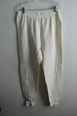 Vtg Ll Bean Long Underwear Thermal Pants Base Layer White Wool Cotton Medium