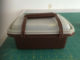 Vintage Tupperware Brown & Almond Pack Carry Lunch Box Set 3 Piece