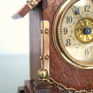 Antique German JUNGHANS Alarm Clock Mantel FULLY RESTORED 1910s Cabin Shaped 2