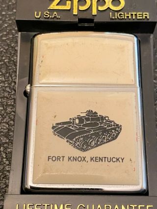 Zippo Lighter.  " Fort Knox,  Kentucky " With Tank.  Chrome.  T5