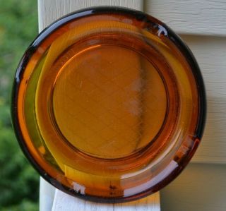 Vintage Amber Glass Round Cigar Ashtray Circular 6 " 1970s Orange Brown Heavy