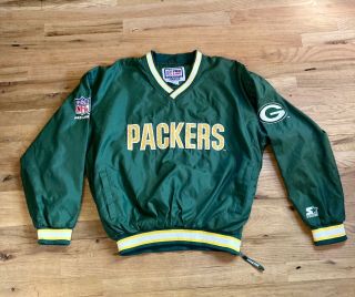 Vtg Starter Pro Line Green Bay Packers Nfl V - Neck Pullover Jacket Large