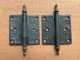 Pair Vintage Eastlake Steeple Tip Door Hinges 3 1/2 " X 3 1/2 " Restore