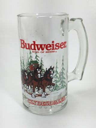 Vintage Budweiser Clydesdale Beer Mug Holiday Winter Glass Collectible 1989