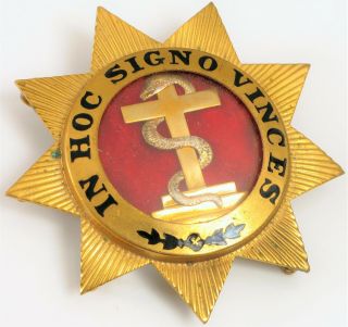 Rare Antique In Hoc Signo Vinces Masonic Knights Templar Snake Cross Star Badge