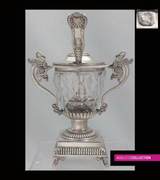 Fine Antique 1860s French Sterling Silver Mustard Pot & Spoon Napoleonic Style