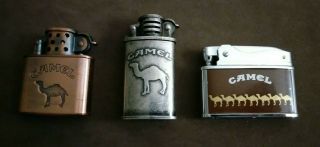 2 Vintage Camel Cigarettes Lift Arm Lighters & Sarome