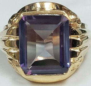 Antique 14k Yellow Gold Large Color Change Syn Sapphire Alexandrite Ring 14.  3grm