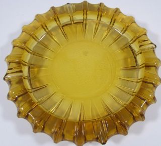 Vintage Amber Ribbed Glass Large Ashtray Mid Century Modern 10 "