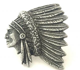 Vintage Indian Chief Head Tie Tack / Pin Sterling Silver Signed 722,  1982