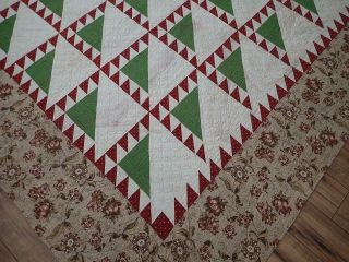 Early One Antique Cranberry Red & Green Flying Geese Quilt Chintz