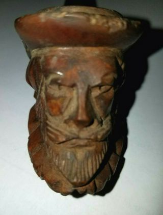 Vintage Carved Wooden Pipe Man Head Italy William Shakespeare Medieval