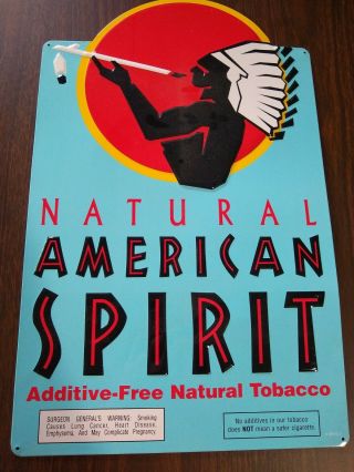Rare Vintage Natural American Spirit Tobacco Native Metal Sign Art Wall Man Cave 2
