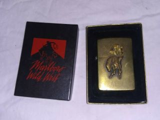 Vintage 1992 Marlboro Wild West Brass Zippo Lighter Missing Half Emblem