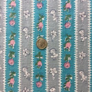 Vintage Full Feed Sack Lovely Small Floral On Blue & Grey Stripes 42 " X 36 "