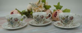 Set Of 3 Vintage Staffordshire Bouquet Johnson Brothers Cups And Saucers