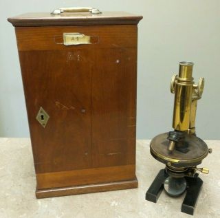 Vintage Carl Zeiss Jena Microscope No.  21906 W/ Wood Case Antique - - R112